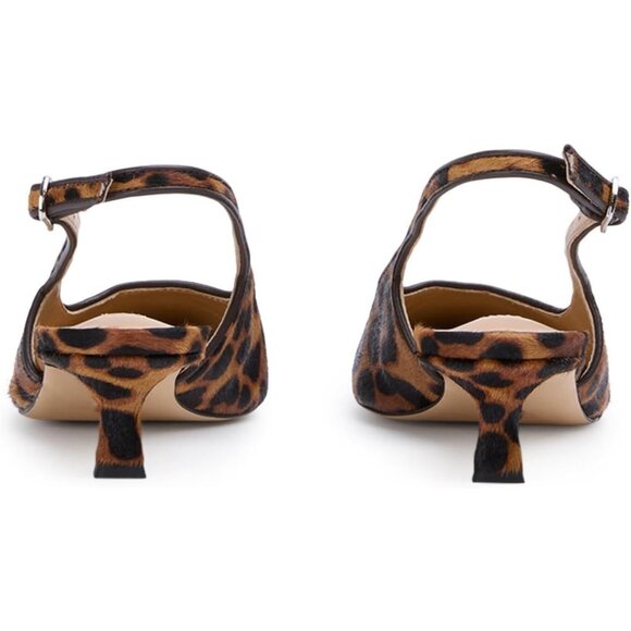 Leopard Women's Slingback Kitten Closed Pointed Toe Pumps Low Heel Office Shoes - Picture 6 of 7